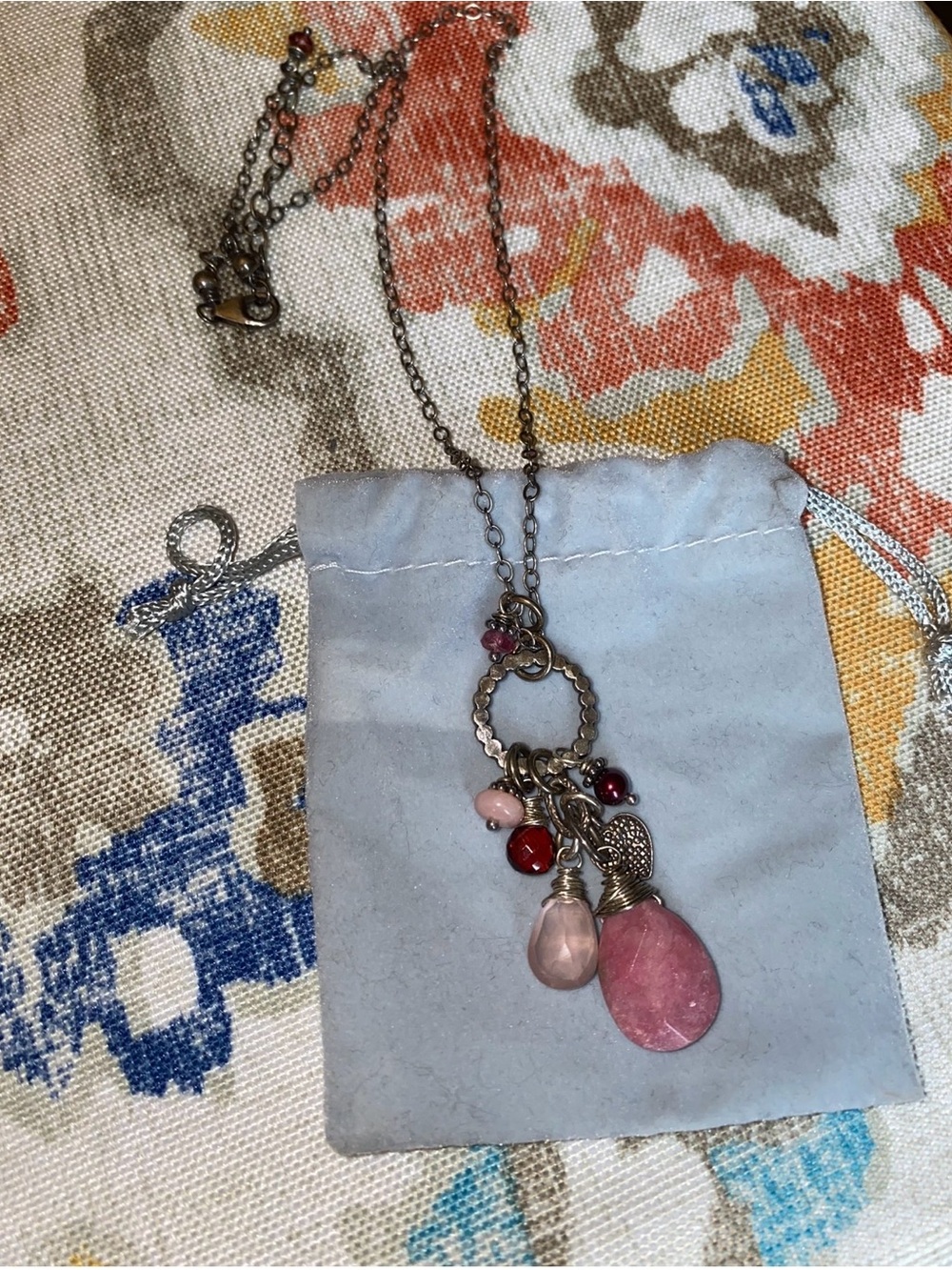 Macy's Silver-Tone Pink and Red Multi-Drop Pendant Necklace BUNDLE